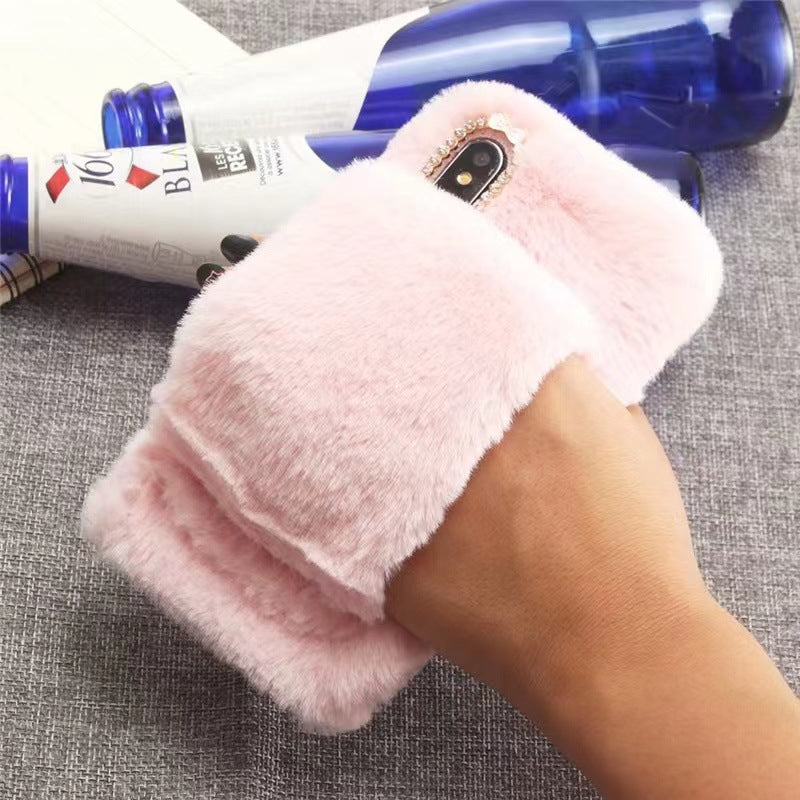 Wholesale Winter Warm Rabbit Plush Wrist Strap Holder Phone Case